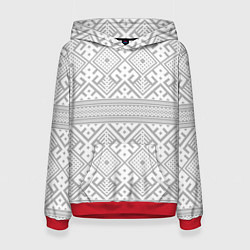 Толстовка-худи женская Русские народные узоры, цвет: 3D-красный