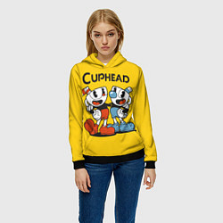 Толстовка-худи женская CUPHEAD, цвет: 3D-черный — фото 2
