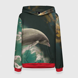 Толстовка-худи женская Дельфин в облаках, цвет: 3D-красный