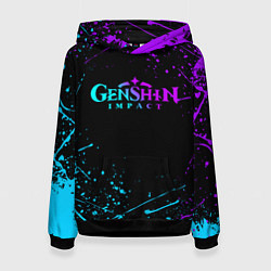 Толстовка-худи женская GENSHIN IMPACT NEON LOGO, цвет: 3D-черный