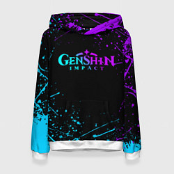 Толстовка-худи женская GENSHIN IMPACT NEON LOGO, цвет: 3D-белый