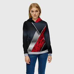 Толстовка-худи женская 3D BLACK AND RED METAL, цвет: 3D-меланж — фото 2
