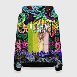 Толстовка-худи женская АЛОХА ГАВАЙИ ALOHA HAWAII, цвет: 3D-черный