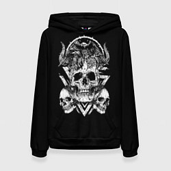 Толстовка-худи женская Черепа и Вороны Skulls Raven, цвет: 3D-черный