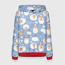 Толстовка-худи женская Счастливые овечки, цвет: 3D-красный