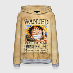 Толстовка-худи женская Манки Д Луффи в розыске One Piece, цвет: 3D-меланж
