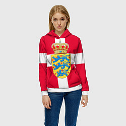 Толстовка-худи женская Дания Герб и флаг Дании, цвет: 3D-белый — фото 2