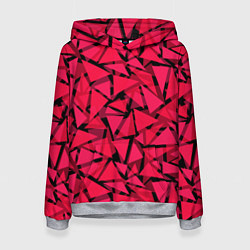 Толстовка-худи женская Красно-черный полигональный, цвет: 3D-меланж