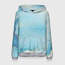 Толстовка-худи женская Голубая Акварель, цвет: 3D-меланж