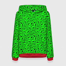 Толстовка-худи женская Черепа на кислотно-зеленом фоне, цвет: 3D-красный