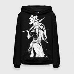 Толстовка-худи женская Гинтоки Саката держит меч Гинтама, цвет: 3D-черный