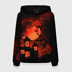 Толстовка-худи женская Красная луна на Хэллоуин, цвет: 3D-черный