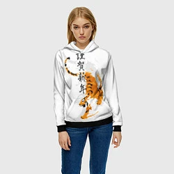 Толстовка-худи женская Китайский тигр, цвет: 3D-черный — фото 2