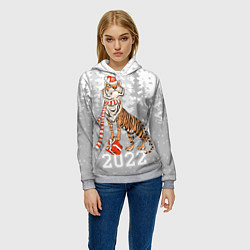 Толстовка-худи женская Тигр с подарками, цвет: 3D-меланж — фото 2