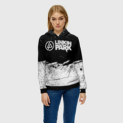 Толстовка-худи женская Линкин Парк Лого Рок ЧБ Linkin Park Rock, цвет: 3D-черный — фото 2