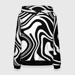 Толстовка-худи женская Черно-белые полосы Black and white stripes, цвет: 3D-черный