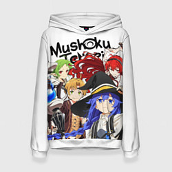 Толстовка-худи женская Реинкарнация безработного: Рудеус, Эрис, Рокси, Си, цвет: 3D-белый