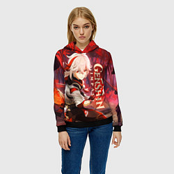 Толстовка-худи женская Геншин импакт: Кадзуха, цвет: 3D-черный — фото 2