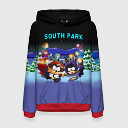 Толстовка-худи женская Енот и его команда - противостояние Южный Парк, цвет: 3D-красный