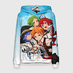 Толстовка-худи женская Реинкарнация безработного главные герои, цвет: 3D-белый