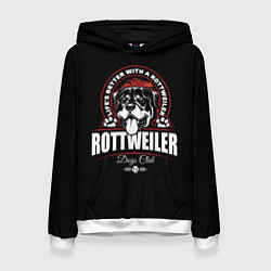 Толстовка-худи женская Ротвейлер Rottweiler, цвет: 3D-белый