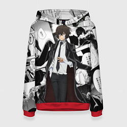 Толстовка-худи женская Дазай Осаму на фоне манги, цвет: 3D-красный