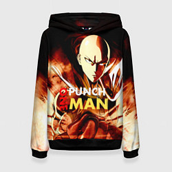 Толстовка-худи женская Огненный Сайтама One Punch-Man, цвет: 3D-черный
