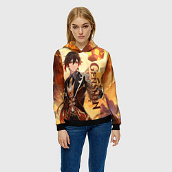 Толстовка-худи женская Геншин импакт: Чжун Ли, цвет: 3D-черный — фото 2