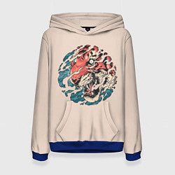 Толстовка-худи женская Тора Японский тигр, цвет: 3D-синий