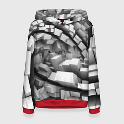 Толстовка-худи женская Геометрическая объёмная абстракция, цвет: 3D-красный