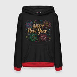 Толстовка-худи женская Fireworks Explosinons Happy New Year, цвет: 3D-красный
