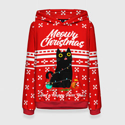 Толстовка-худи женская MEOW CHRISTMAS, цвет: 3D-красный