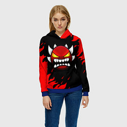 Толстовка-худи женская Geometry Dash: Demon Red Fire, цвет: 3D-синий — фото 2