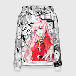 Толстовка-худи женская Zero Two Зеро ту на манге фрейм, цвет: 3D-белый