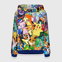 Толстовка-худи женская АНИМЕ, ПОКЕМОНЫ ВСЕ ПЕРСОНАЖИ POKEMON, цвет: 3D-синий