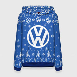 Толстовка-худи женская Volkswagen Новогодний, цвет: 3D-синий