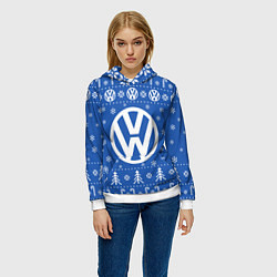 Толстовка-худи женская Volkswagen Новогодний, цвет: 3D-белый — фото 2