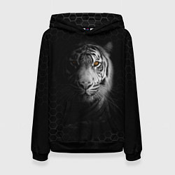 Толстовка-худи женская Тигр черно-белый соты, цвет: 3D-черный