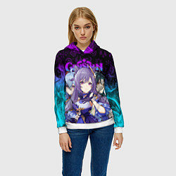 Толстовка-худи женская GENSHIN IMPACT ГЕРОИНИ В НЕОНОВОМ ОГНЕ NEON FIRE, цвет: 3D-белый — фото 2