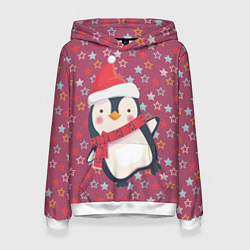 Толстовка-худи женская Пингвин в звездах, цвет: 3D-белый