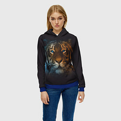 Толстовка-худи женская Тигр с голубыми глазами, цвет: 3D-синий — фото 2
