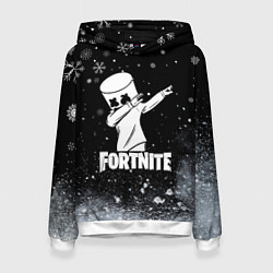 Толстовка-худи женская НОВОГОДНИЙ FORTNITE MARSHMELLO, цвет: 3D-белый