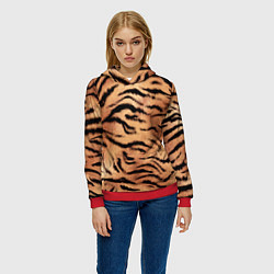 Толстовка-худи женская Шкура тигра текстура, цвет: 3D-красный — фото 2
