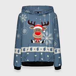 Толстовка-худи женская New Years Deer, цвет: 3D-черный