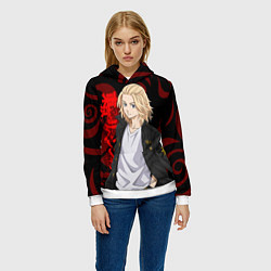 Толстовка-худи женская МАЙКИ МАНДЗИРО САНО КРАСНЫЙ ОРНАМЕНТ, цвет: 3D-белый — фото 2