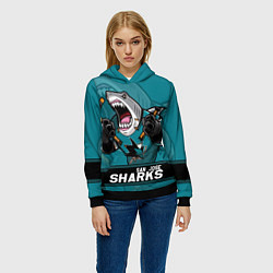 Толстовка-худи женская San Jose Sharks, Сан Хосе Шаркс, цвет: 3D-черный — фото 2