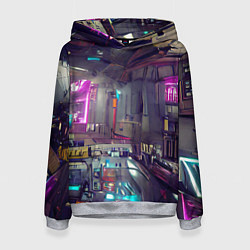 Толстовка-худи женская Городской киберпанк, цвет: 3D-меланж