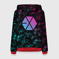 Толстовка-худи женская EXO BAND НЕОНОВЫЕ АВТОГРАФЫ, цвет: 3D-красный