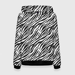 Толстовка-худи женская Чёрно-Белые полоски Зебры, цвет: 3D-черный