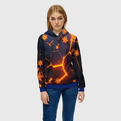 Толстовка-худи женская НОВОГОДНИЕ ОГНЕННЫЕ 3D ПЛИТЫ FIRE NEON HEXAGON, цвет: 3D-синий — фото 2